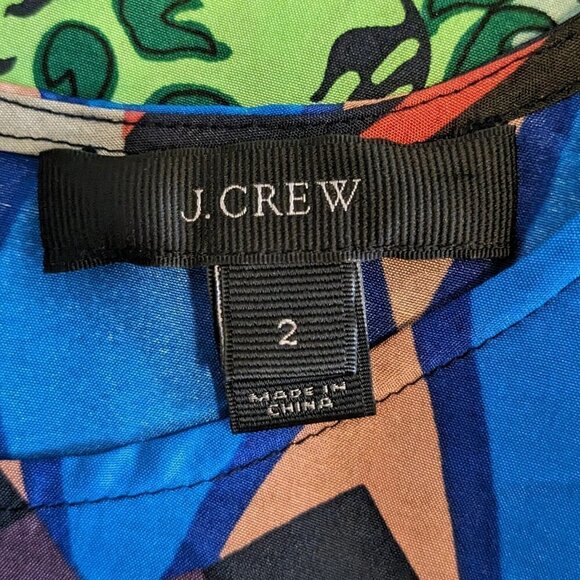 J. Crew Top Women's Size 2 Colorful 100% Silk Geometric Patterned Short Sleeve - Picture 5 of 16
